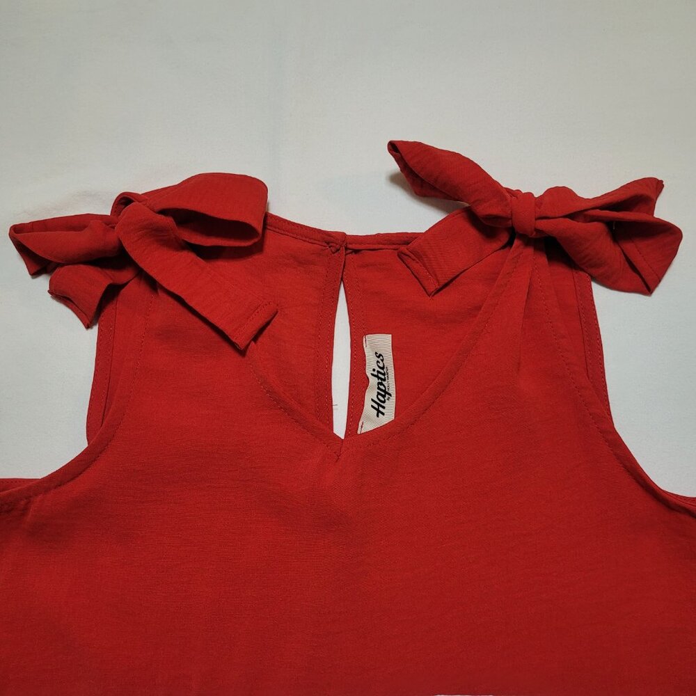 Haptics Patriotic Red White Blue Colorblock Romper Shoulder Ties Americana Small - Picture 7 of 11
